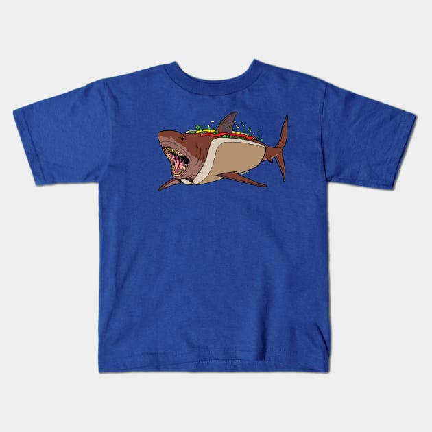 Hotdog Shark Kids T-Shirt by BarfComics